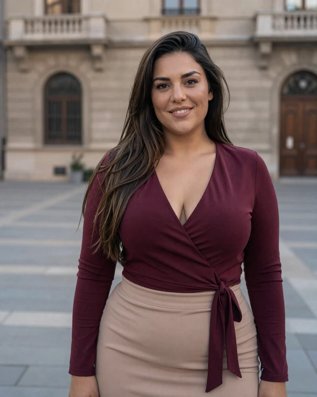 Teodora, 28, a Macedonian woman from Skopje in a city square