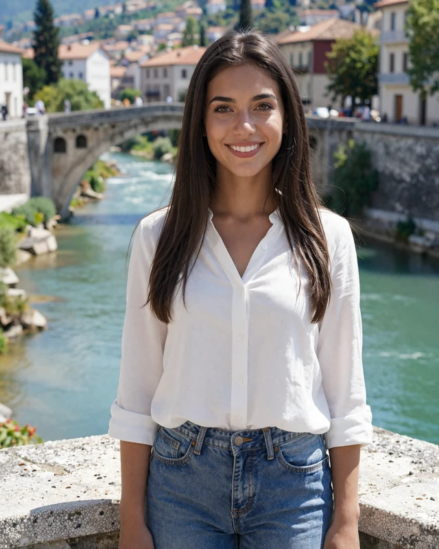 Irma, 22, a Bosnian woman from Mostar on a terrace overlooking the Neretva river