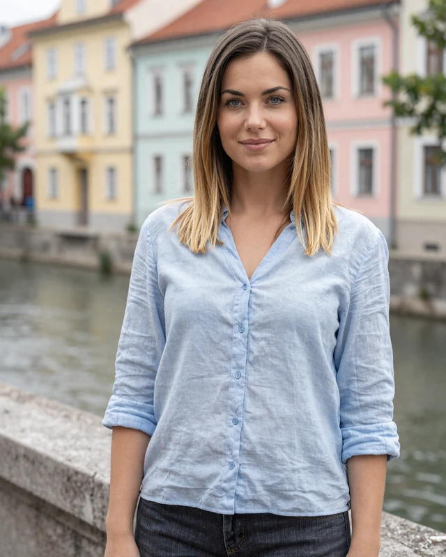Petra, 27, Slovenian woman on the Ljubljana riverside promenade
