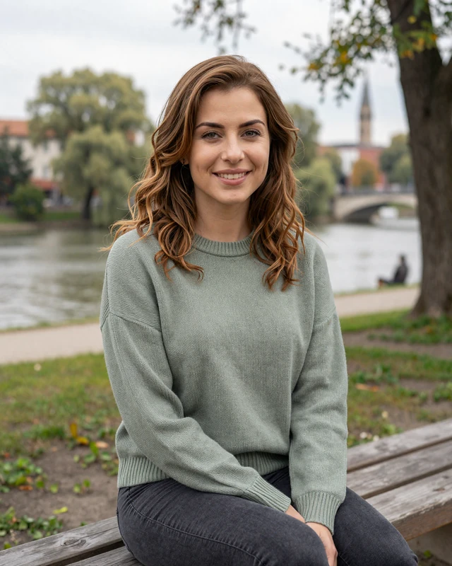 Jovana, 29, a Serbian woman from Novi Sad sitting in a park near the Danube