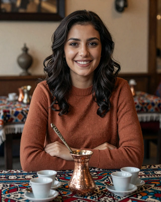 Emina, 25, a Bosnian woman from Mostar at a traditional Bosnian coffee table