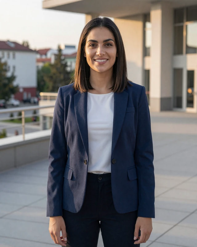 Naida, 31, a Bosnian woman from Tuzla on a university campus terrace