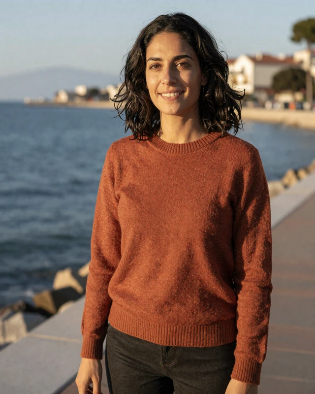 Besa, 28, an Albanian woman from Durrës on a seaside promenade